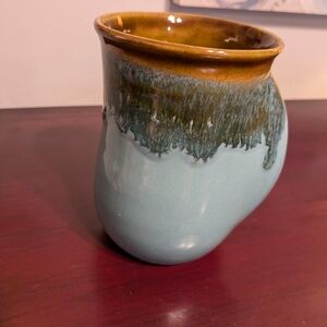 Mug Hand Warmer Neher Handmade Left-Handed Blue & Brown Drip Glaze Pottery